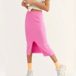 Free People Pink Knit wide ribbed  Skyline Pencil Midi Skirt XS